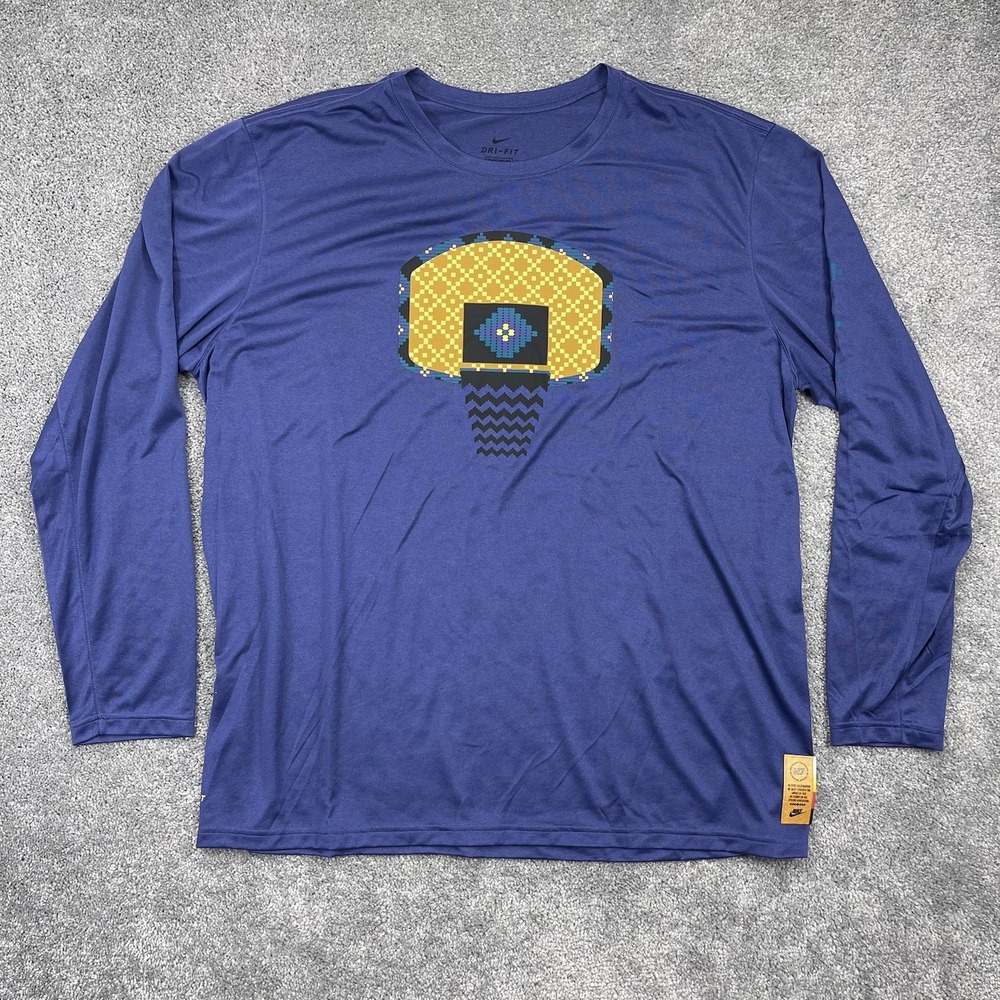 Nike Shirt Mens 3XL Blue N7 Dri Fit Long Sleeve Basketball Training